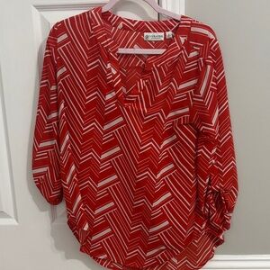 Versona Orange and White Geometric Blouse